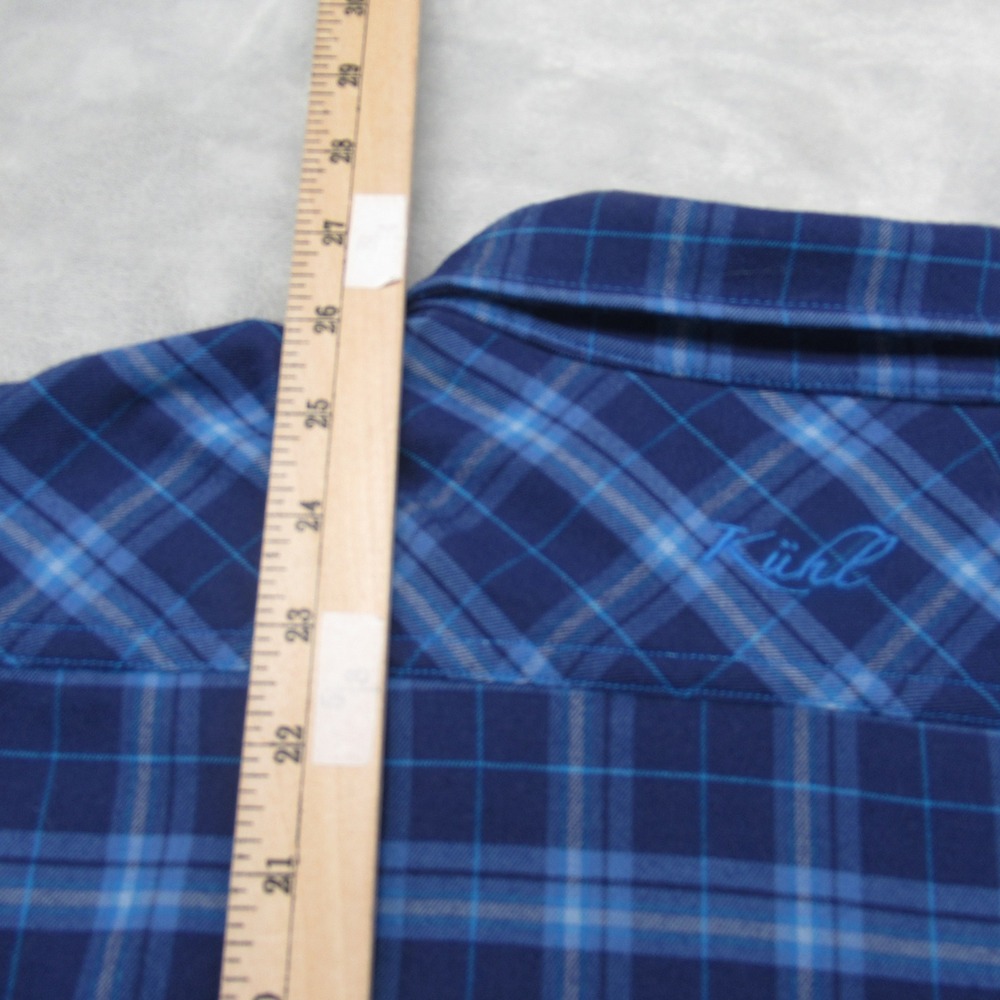 Kuhl Shirt Womens Large Blue Plaid Flannel Pockets Button Up Long Sleeve Casual - Picture 9 of 12